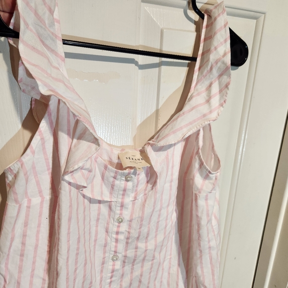 Sézane Pink Ruffle Stripe Sleeveless Button Top - Picture 9 of 11